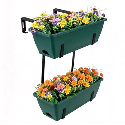 16.9 Inches Deck Railings Planter Box, 2Pcs Hanging Flower Pots, Green - color: Black Green