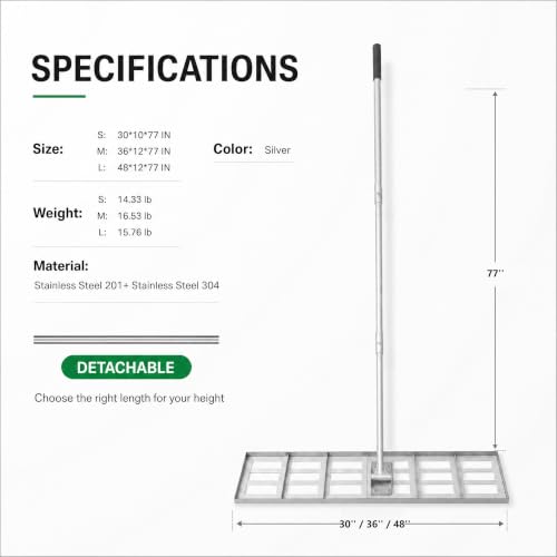 Garvee Heavy-Duty Stainless Lawn Yard Leveling Rake 30x10 Leveling Plate - size: 30*10 IN
