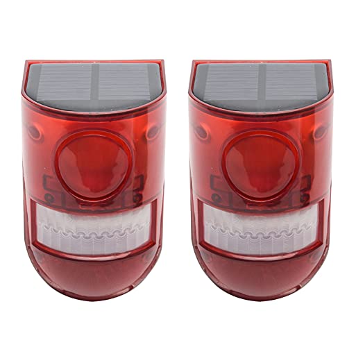 2 Pack Solar Sound and Light Alarm Motion Sensor, 129db Outdoor Security Siren Waterproof Activated Detector Driveway Alarm, 6 LEDs Flash Warning Strobe System, Security Light Alarm for Home, Farm