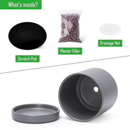 D'vine Dev 2-Pack Ceramic Pots with Saucers, Grey, 4/6 in, 94-G-S-3 - color: Gray, size: Small