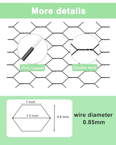 vensovo Garden Poultry Black Chicken Wire - 16.5 '' × 393 '' Chicken Wire for Crafts, Garden Fence Animal Barrier, 1 inch Mesh Poultry Netting Fence, Pet/Rabbit/Chicken Wire Fencing - size: 16.5 inch x 32.8 Ft