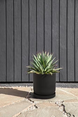 Veradek Mason Series Lima Planter & Drip Tray - Large Round Outdoor Planter - color: Black, size: 10 inches - 2 Pack with Saucers