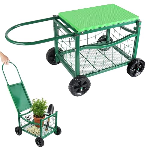 Garden Rolling Work Seat with Wheels, Sturdy Steel Frame,Hold 400Lbs