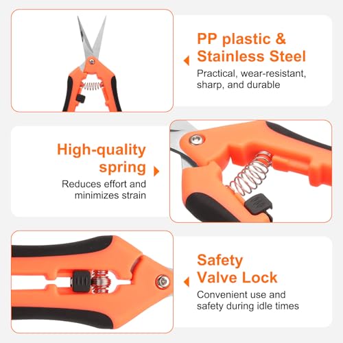 HARFINGTON 2pcs Garden Scissors 6.5" Straight Stainless Steel Blade Orange