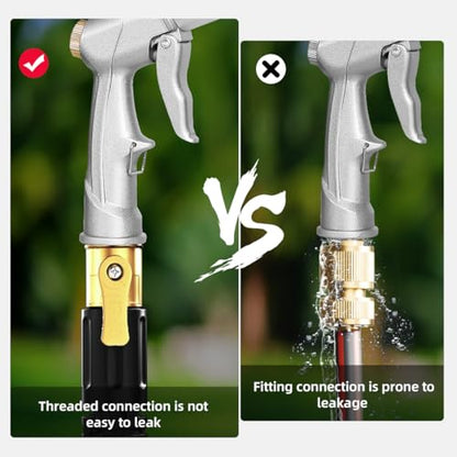 Garden Hose Nozzle with Brass Nozzle,100% Heavy Duty Metal Water Nozzle - color: Silver