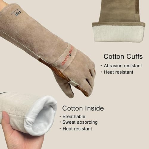 Welding Gloves -Long Sleeve Fireproof and Heat Resistant 15IN XXL - color: Brown 1 Pair, size: XX-Large