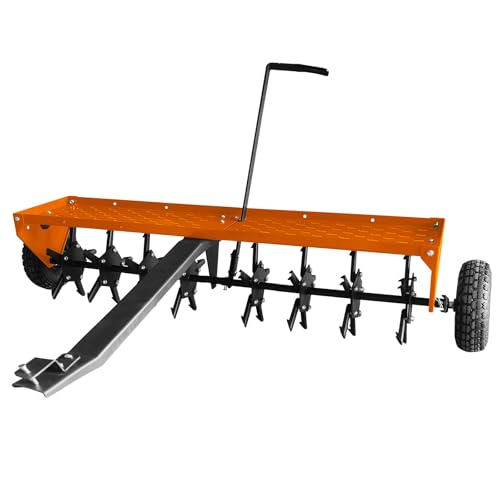 Heavy Duty 48" Tow Behind Lawn Core Aerator – Galvanized Steel Construction, 3" Spikes, Inflatable Wheels, All-Purpose Hitch – Ideal for Lawn Tractor, Mower, ATV – Yard, Garden, Farm Tool Set