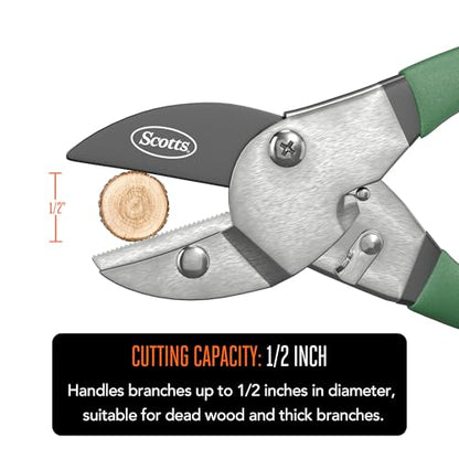 Scotts 8 in. Anvil Pruning Shears – 1/2 in. Cutting Capacity, Heavy-Duty Garden Pruner for Dry Stems and Dead Wood, Sap Resistant – Comfort Grip with Sharp Carbon Steel Blade for Yard and Garden Use - style: Anvil Pruner