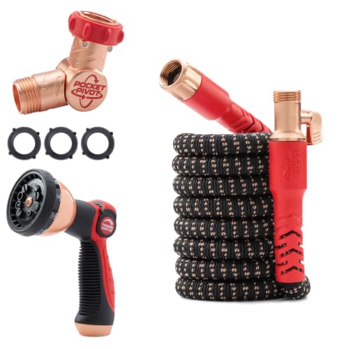 Pocket Hose Copper Head 25 FT Expandable Garden Hose, Pocket Pivot, Nozzle