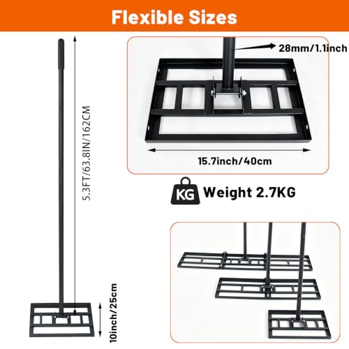 Lawn Leveling Rake, Heavy Duty Adjustable Handle Lawn Leveler Tool - size: 15.7*10inch,5.3FT
