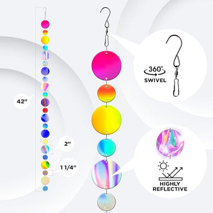 Iridescent Streamer Reflective Bird Scare Discs, Double-Sided Bird Deterrents for Outside, 8 Pack, Reflectors to Keep Birds, Geese, and Pigeons, Away from Your House, Garden, Wharf, and Patio.