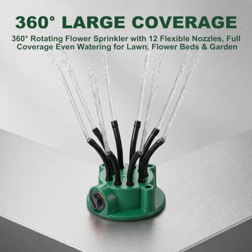 2 Pack 360 Multi Directional Lawn Sprinkler, 360° Coverage Precision Garden Irrigation Sprinkler, Garden Irrigation Sprinkler with 12 Nozzles for Yard, Lawn, Roof, Garden, and Flower Beds