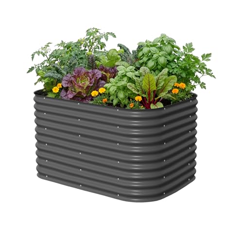 32" Extra Tall Raised Garden Bed Kits, 3.5 x 5 x 2.7ft Raised Planter Box Outdoor, 2 x 6.5 x 2.7ft Deep Root 6 in 1 Modular Metal Raised Beds for Gardening Vegetables Flowers Fruits - Modern Gray - color: Modern Gray, size: 6IN1 Modular