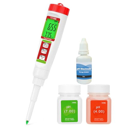 YINMIK Food pH Tester with pH Calibration Storage Solution Digital pH Meter - color: Red