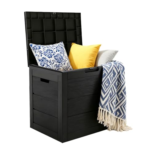35 Gallon Outdoor Storage Box Waterproof,Deck Boxes Outdoor Waterproof,Resin Deck Box Delivery Boxes for Outside for Package Delivery,Patio Cushions,Gardening Tools,UV Resistant - color: BLACK, size: 35 Gallon