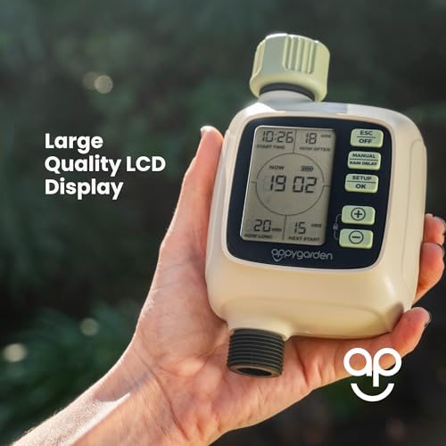 Appy Garden Edge 1 Plus Sprinkler Timer, Programmable Water Timer for Garden Hose, Outdoor Faucet, Drip Irrigation and Lawn Watering System, Waterproof LCD | Automatic Digital Control | Rain Delay
