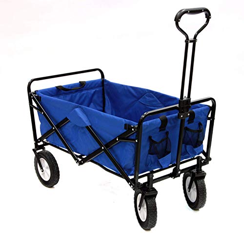 Mac Sports Heavy Duty Steel Frame Collapsible Folding 150 Pound Capacity Outdoor Camping Garden Utility Wagon Yard Cart, Blue - color: Solid Blue
