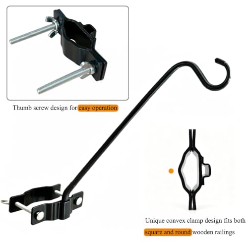 Deck Railing Hook for Hanging Flower Baskets Wind Chimes Planters - color: Black(1 Pack)
