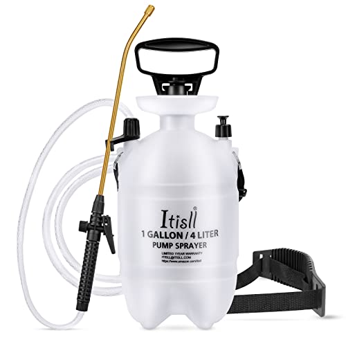 Itisll Portable Garden Pump Sprayer Brass Wand Shoulder Strap for Yard Lawn Weeds Plants 1Gal - color: White, size: 1 Gallons