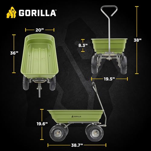 Gorilla Carts 600-Pound Capacity Heavy Duty Poly Yard Garden Steel Quick Dump Utility Wheelbarrow Wagon Cart with Straight Pull Handle, Green, Model GOR4G-COM - size: 4-Cubic Feet, style: Pneumatic-Green