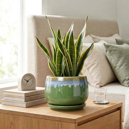 Ceramic Flower Pots, 7 Inch Indoor Plant Pot, Green-Blue - size: 7 Inch, style: Green-blue
