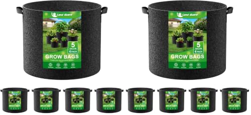 Land Guard 8-Pack Fabric Grow Bags 5 Gallon, Thickened Nonwoven Garden Pots, Growing Bags with Handles, Black - size: 5 Gallon (Pack of 2)
