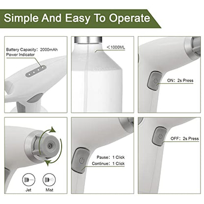 Electric Spray Bottle, Plant Spray 0.26 Gallon with Adjustable Nozzle for Garden, Indoor and Outdoor Plant, Also Works as Automatic Sprayer Mister