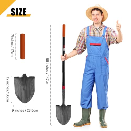 Round Digging Shovel Garden Shovel Spade Fiberglass Handle 58 inches