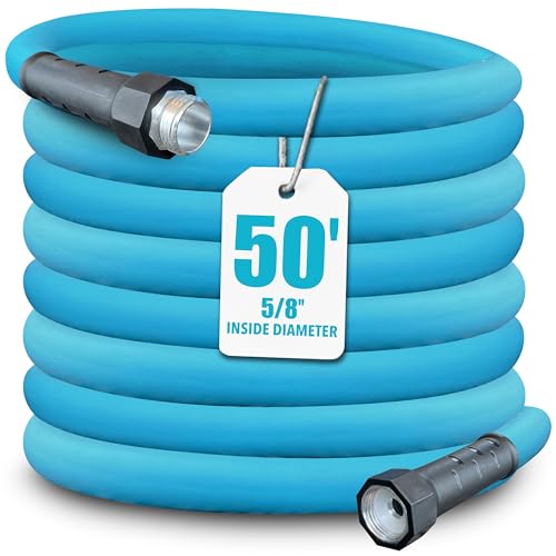 Aqua Joe 50ft Professional-Grade Hybrid Polymer Garden Hose with Dual Swivel Grips, 500-PSI Burst Rating