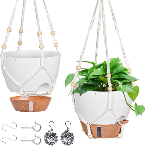 10 Inch Self Watering Hanging Planters for Indoor Outdoor Plants, 2 Pack - color: White, size: 10 Inch