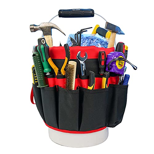 MELOTOUGH Bucket Tool Organizer With 35 Pockets Fits to 3.5-5 Gallon Bucket (Red) - color: Red