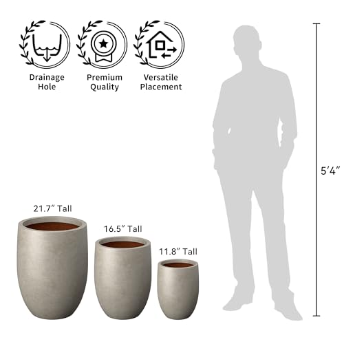 Kante Small Round Curved Weathered Concrete Planter 9.1" Dia, Outdoor - color: Weathered Concrete, size: 11.8 Inch Tall