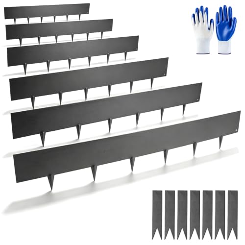 20ft. Garden Landscape Edging with Gloves 6 Pack 6 inch, Black - color: Powder-Coated Black, size: 6 Pack (40 x 6IN)