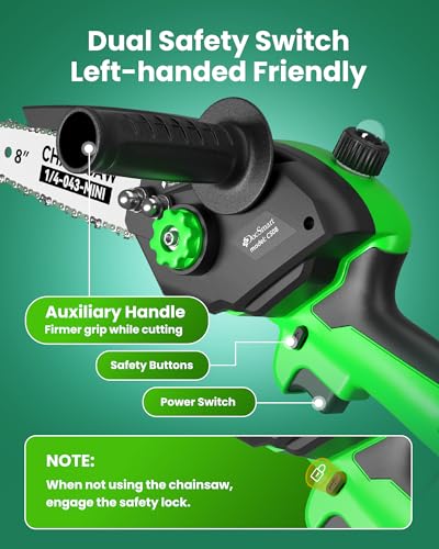 Mini Chainsaw with 1000W Brushless Motor, 8 inch & 6 inch 2 Batteries - color: Green