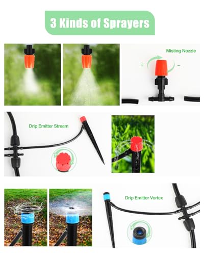 20PCS Drip Irrigation Emitter Stream: Automatic Watering System Kits for 1/4 inch Tube Hose for Indoor Plants Outdoor Garden Flower Beds Raised Growing Lawn Tree Patio Hydroponic