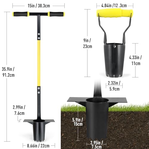 Jardineer 2PCS Bulb Planter Tools Set, Long Handle Garden Transplanter and Small Bulb Planting Tool with Deep Marker, Ideal for Planting Bulbs, Seedlings, Flowers & Vegetables - color: black set