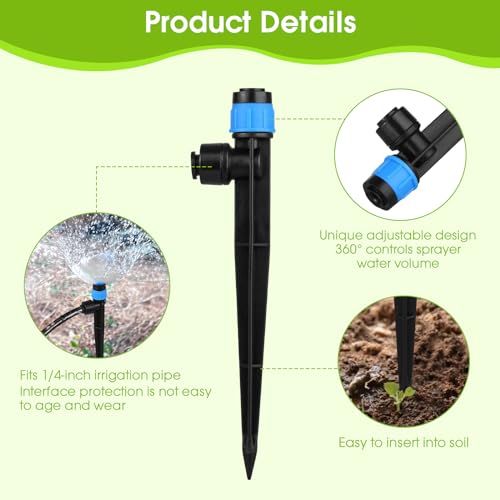 60 Pcs Drip Irrigation Emitters with Stake - Adjustable Drip Emitter Vortex for 1/4" Drip Line Irrigation Tubing - Drip Irrigation System Parts Drippers Sprinkler Heads for Garden Watering System-Blue - style: 60 Pcs Blue Drip Emitters Vortex
