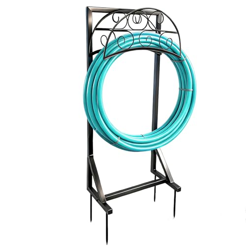 Garden Hose Holder, Heavy Duty 4 Spikes Water Hose Stand, Freestanding Hose Hanger Holds 150FT, Stable Hose Storage Organizer for Outside Yard Lawn