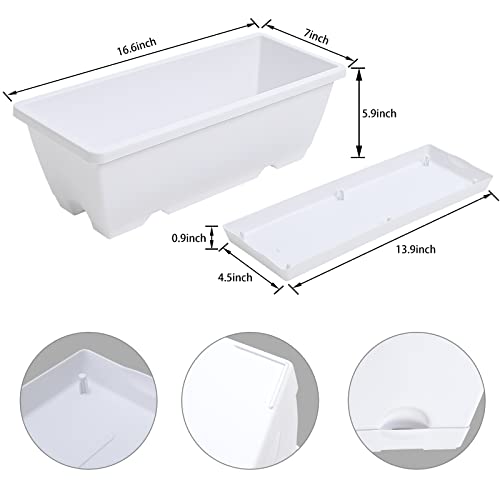 CHUKEMAOYI Window Box Planter,7Pack Plastic Vegetable Flower Planters Boxes - color: White, size: 16.6 x 7 x 5.9 inches