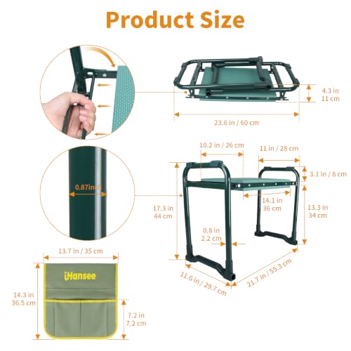 Garden Kneeler and Seat, Foldable Kneeling Bench with Tool Pouch - color: Green-model a
