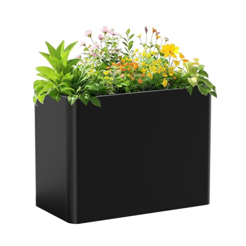 Metal Tall Rectangular Planter Box 36" L x 15" W x 24" H,Large Tall Black Planters for Outdoor Plants with Removable Insert Shelf for Porch, Garden, Patio, Yard - color: Black