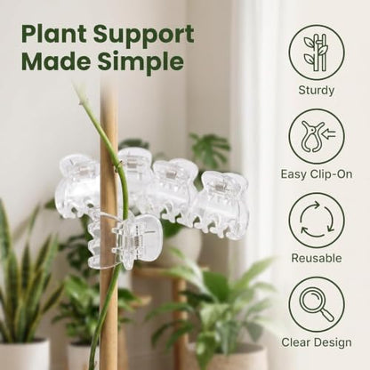 50 Pcs Plant Support Clips,Plant Orchid Clips Flowers Support Clear Fixer for Garden Vine Stem Plants Climbing Clasp Transparent 6 Claws Orchid Plastic Butterfly Plant Support Garden Structures