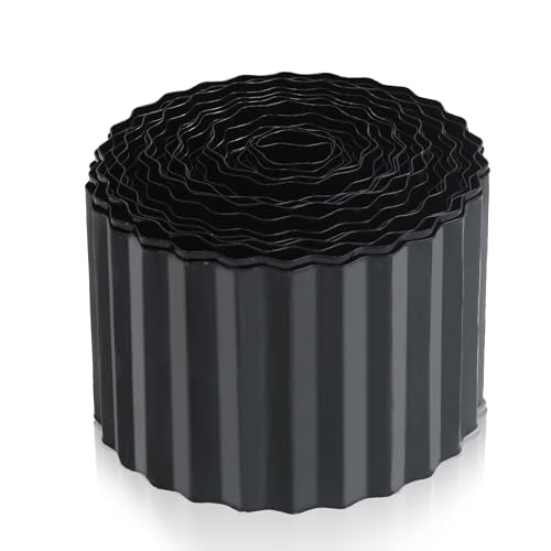 Quibbay Metal Corrugated Garden Edging, Landscape Edging for DIY Flower Beds, Flexible Bender Border for Lawn, Garden and Yard, Galvanized Garden Edging (Black, 6 Inch x 50FT) - color: Black, size: 6 Inch × 50FT