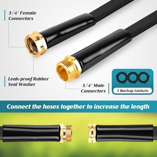 Itsonestep Garden Hose 50ft, 3/4" GHT Non-Expanding Water Hose Lightweight, Flexible Garden Hose with 10 Function Nozzle, Kink-Free, Sturdy, High-Pressure, Abrasion Resistant Hoses for Yard, Garden - color: Black, size: 50FT