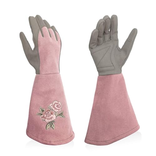 Rose Pruning Gloves with Forearm Protection, Thorn Resistant - color: Blushpink, size: Large (Pack of 1)