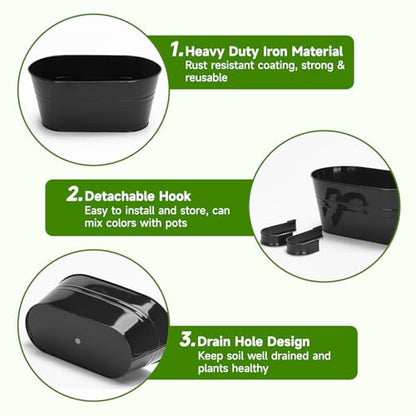 KINGLAKE Flower Pots,10 Pcs Metal Iron Hanging Flower Plant Pot Balcony Garden Plant Planter Baskets Fence Bucket Pots 10.6" & 5.1" Flower Holders with Detachable Hook Black - color: Black, size: 10.8 Inch and 5.1 Inch
