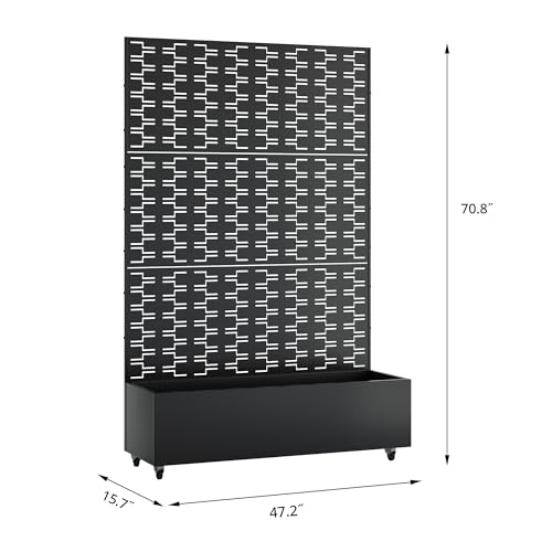 Metal Raised Garden Bed with Trellis and Wheels, 71"x47"x16" (Black-Brick) - color: Black-brick, size: 71"x47"x16"