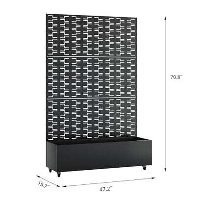 Metal Raised Garden Bed with Trellis and Wheels, 71"x47"x16" (Black-Brick) - color: Black-brick, size: 71"x47"x16"