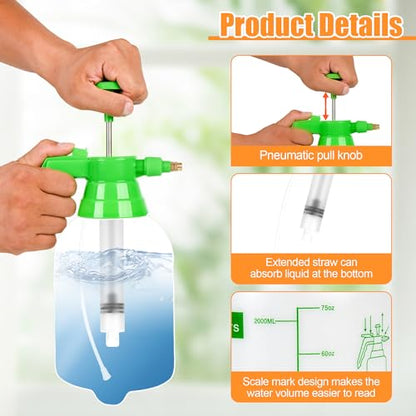 3Pcs 1/2 Gallon Hand Pump Sprayer with Adjustable Nozzle, White & Green - color: Green