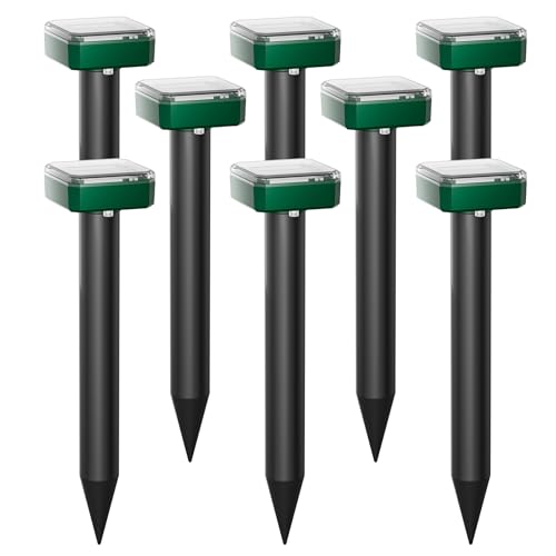 Solar Powered Mole Repeller Gopher Deterrent Outdoor Groundhog Repellent Ultrasonic Snake Armadillo Repeller Waterproof Effective for Yard Lawn Garden (8, Jade)